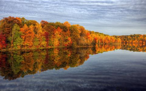 在湖的秋天反射