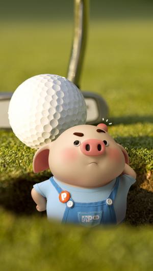 高爾夫球洞的呆萌豬小屁