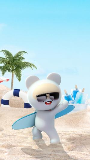 沙滩冲浪的笨笨熊