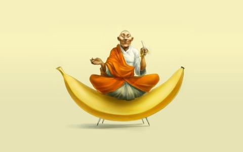 僧侣在香蕉上冥想