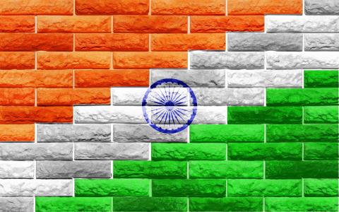 在砖墙上的印度国旗