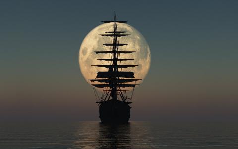 船在月光下的剪影