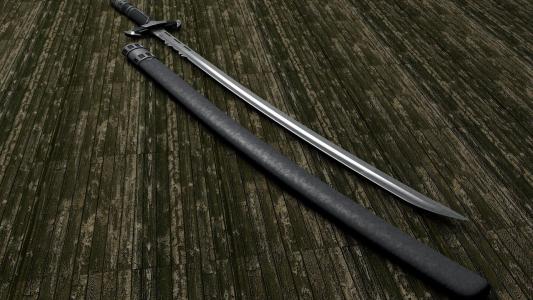 在木地板上的剑
