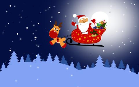 圣诞老人在他的雪橇和鲁道夫