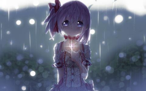 女孩在雨中哭泣